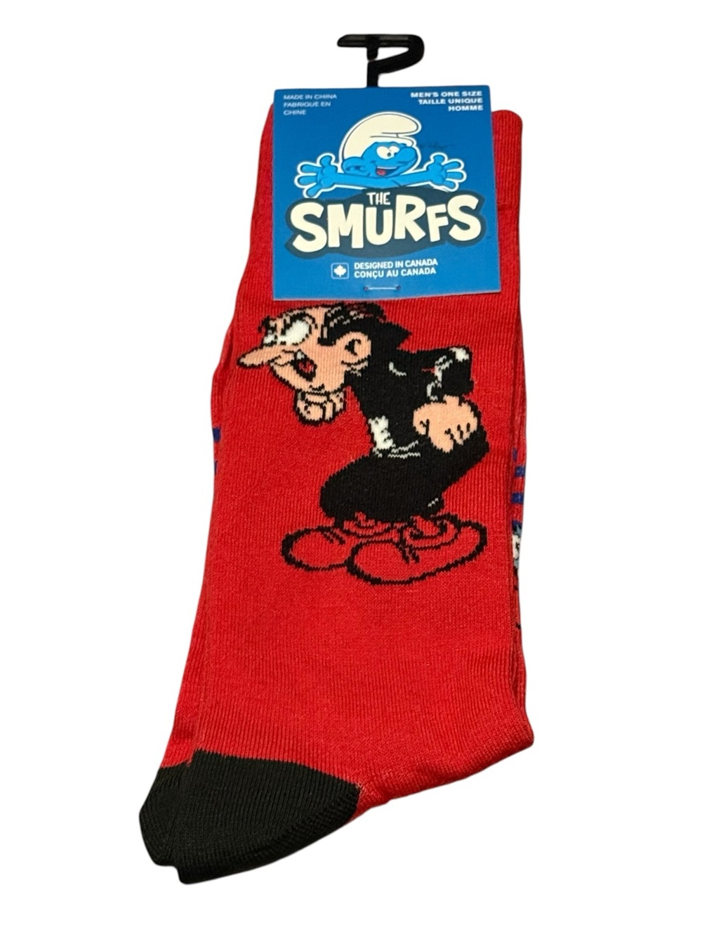 The Smurfs Pile Up Crew Socks Fun Perri’s Red Men’s One Size NWT